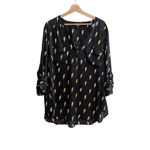 Torrid Harper Shirt Georgette Black Lightning Print